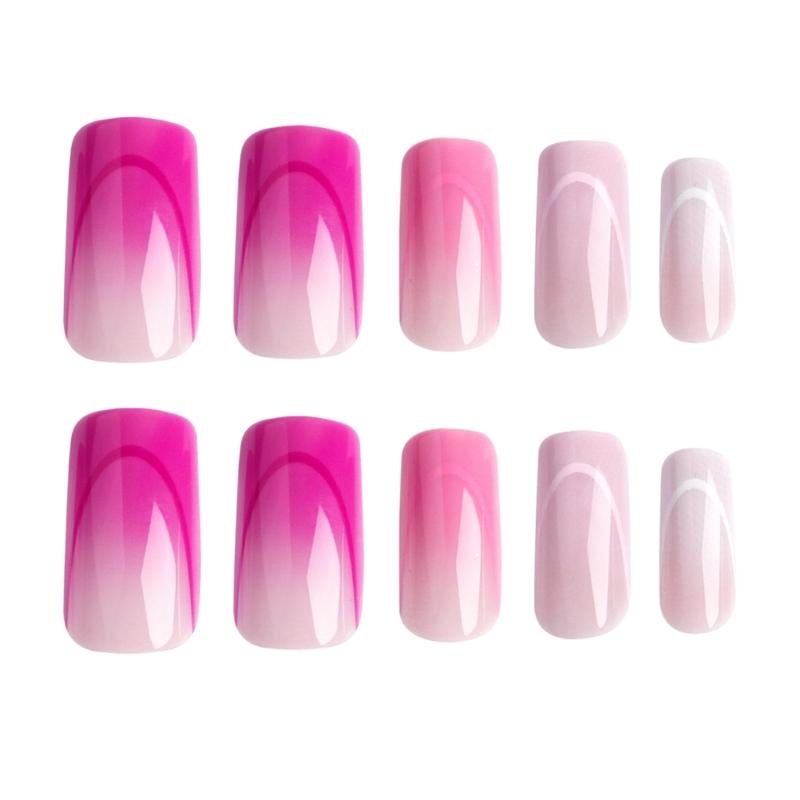 24Pcs Long Press On Nails Coffin French Fake Nails Tip Gradient Acrylic Nails Glossy False Nails for Women Girls