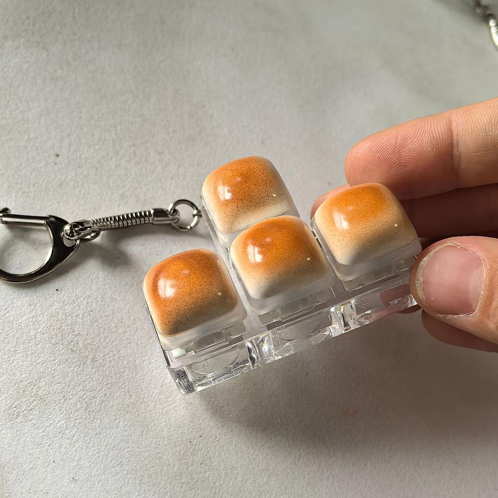 Bread Keycap Stress Relief Clicker Keychain Mini Mechanical Keyboard Button Keyring Pendant Decompress Fingertip Keyring