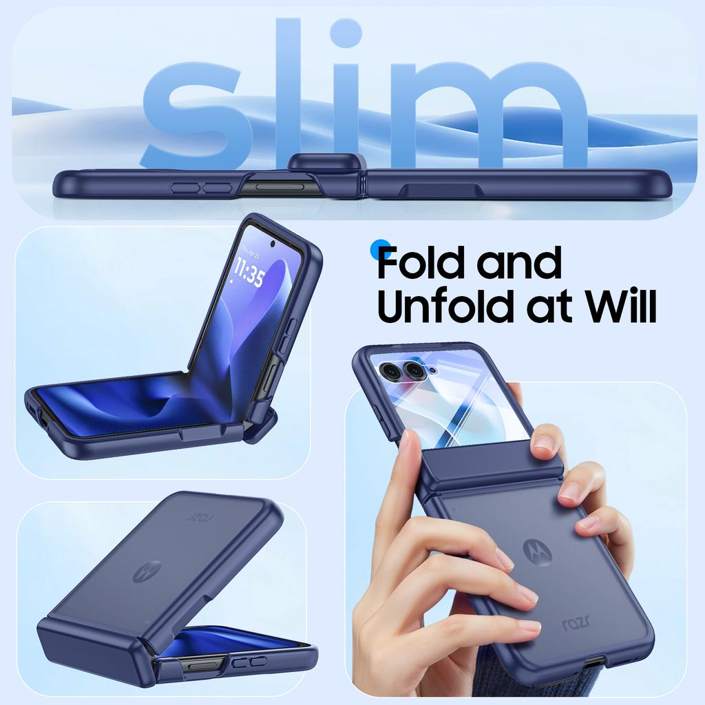 For Motorola Razr 60 Ultra Case,Hinge Protection,Built-in Screen Protector,Wireless Charging,Shockproof,Slim Rugged Protective Phone Case-Blue