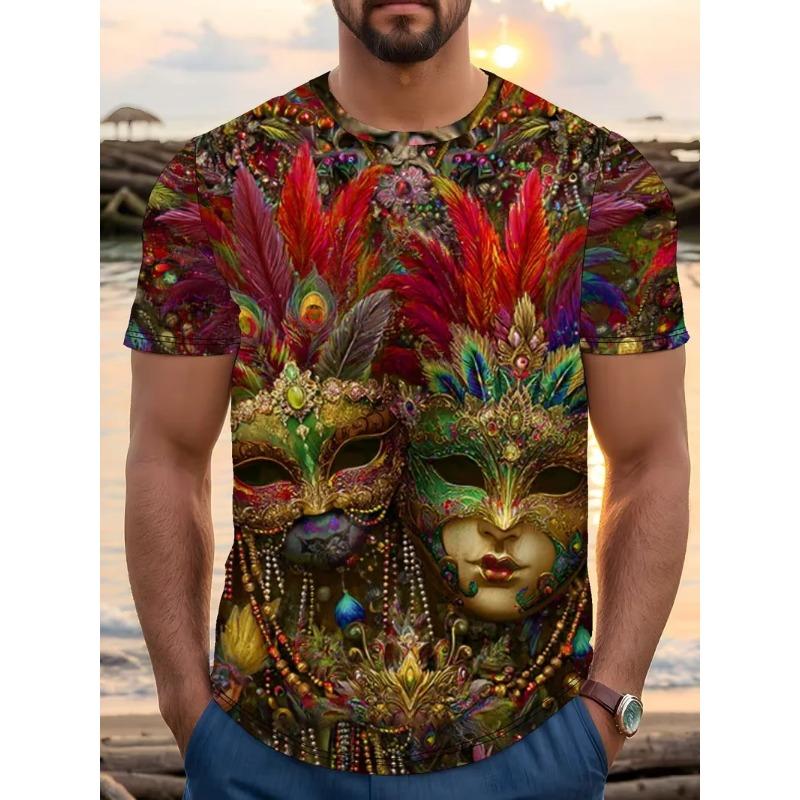 

Vibrant Mardi Gras Graphic Print T-Shirt For Men Women Casual Crew Neck Short Sleeve Top Summer Festival Party Unisex Clothing XXS