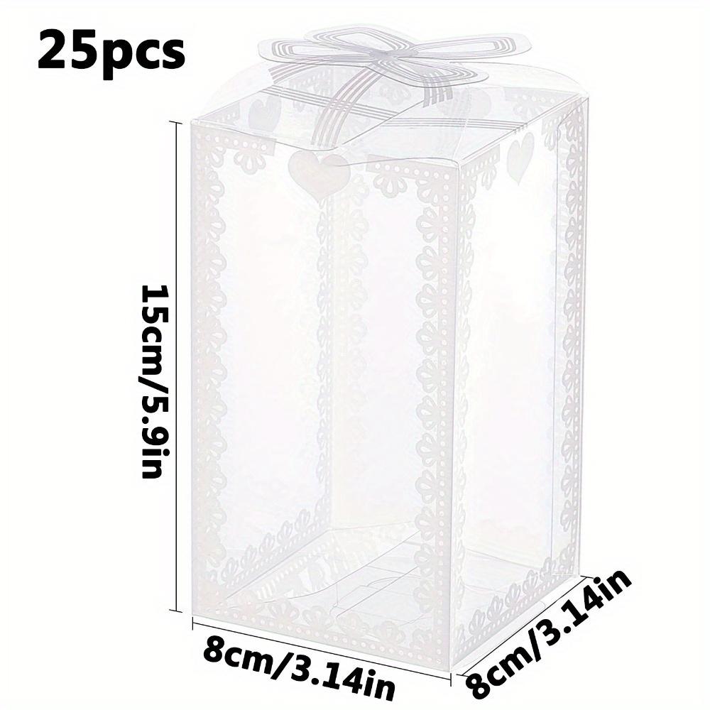 25pcs Elegant Transparent Rectangle Gift Boxes with Bows Durable PVC Perfect for Cookies Candies Ideal for Wedding Party Favors White Flat-Packed