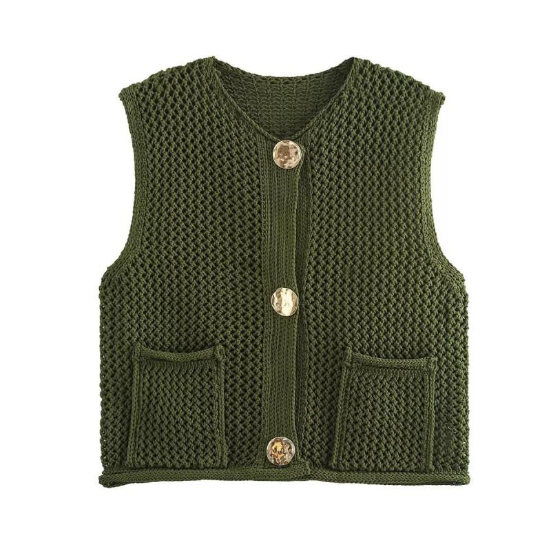 Womens Crochet Knit Vest 2026 Fall Winter Sleeveless Openwork Cardigan Streetwear Casual Outfit