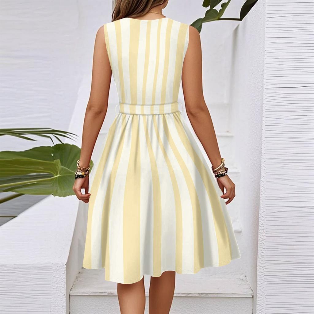Women's Summer Fashion Solid Color V-Neck Wooden Ears Waist Waist Vacation Casual Dress