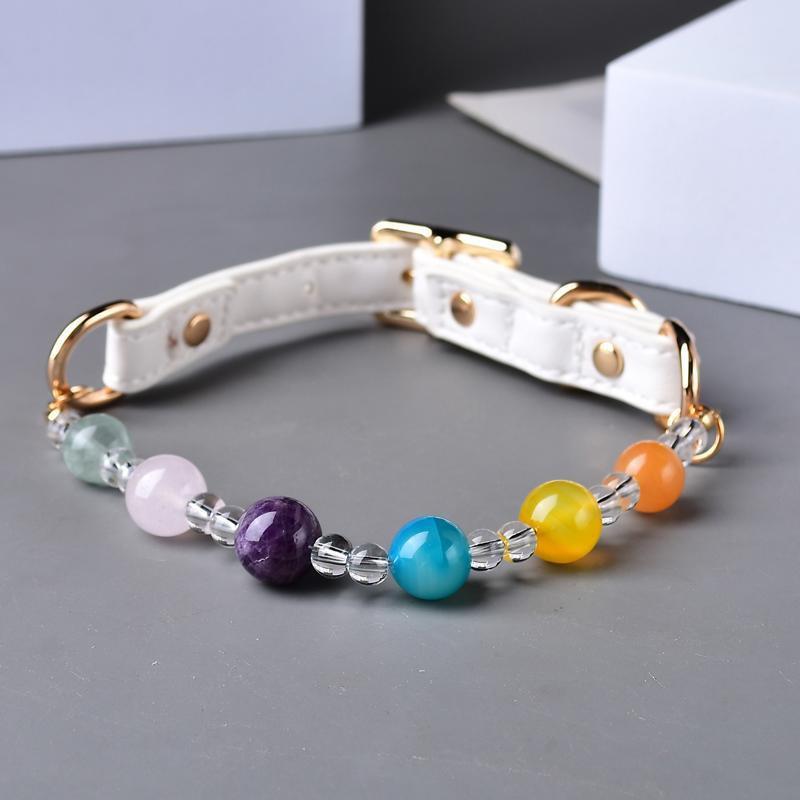 Handmade Natural Crystal Stone Pet Collar Necklace Dogs Cats Accessory With Beaded Design