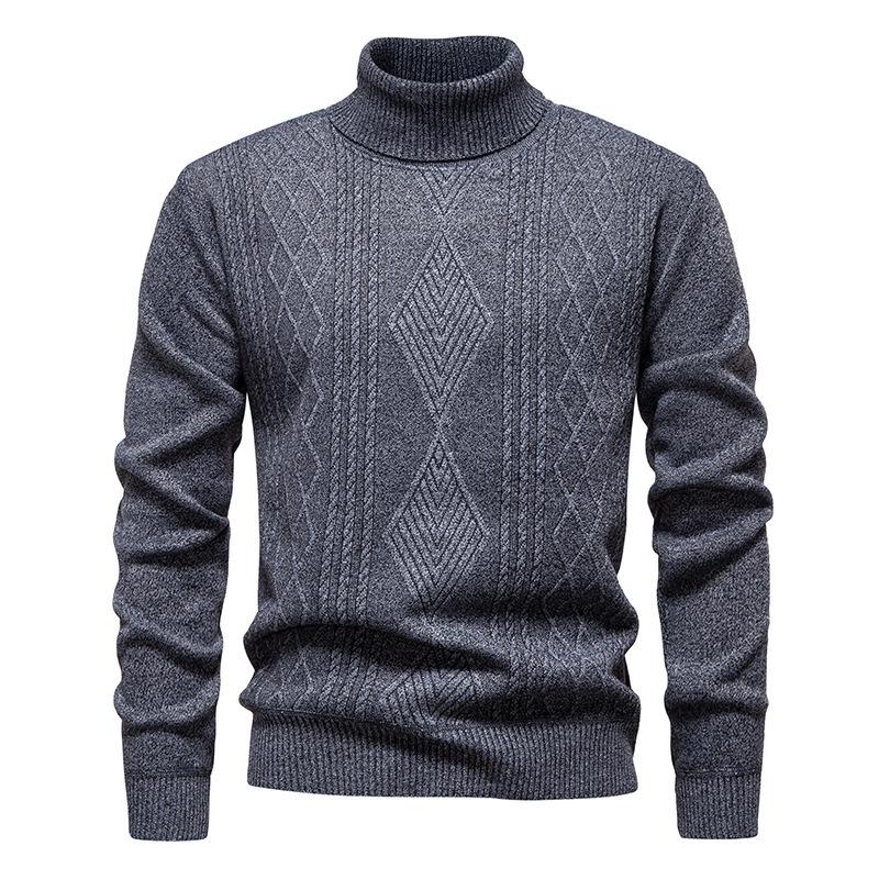 Men's Autumn-Winter Plus Velvet High Neck Sweater - Warm, Thick Knitwear for Middle-Aged Dads
