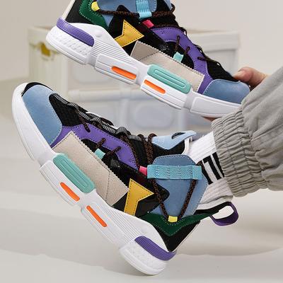 2025 Summer Men's Shoes Fly-woven Breathable High-top Board Shoes Color Matching Dad Shoes Casual Shoes
