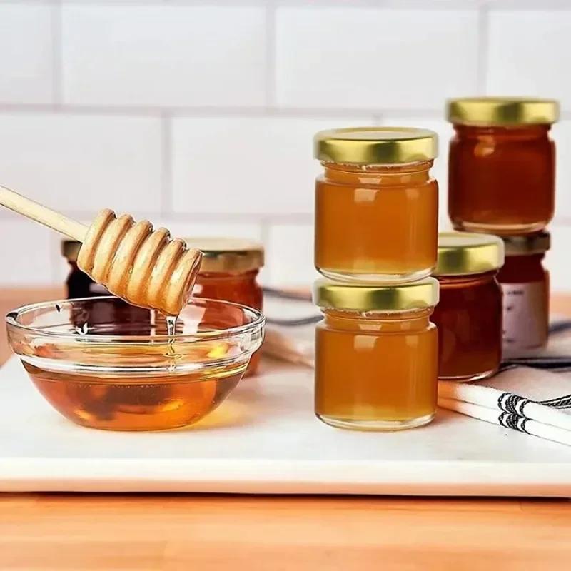 1.5Oz Hexagon Mini Glass Honey Jars Sealed Jars with Bee Pendants,Jutes,Wood Dipper Jam Jars for Party Favors Wedding Birthday