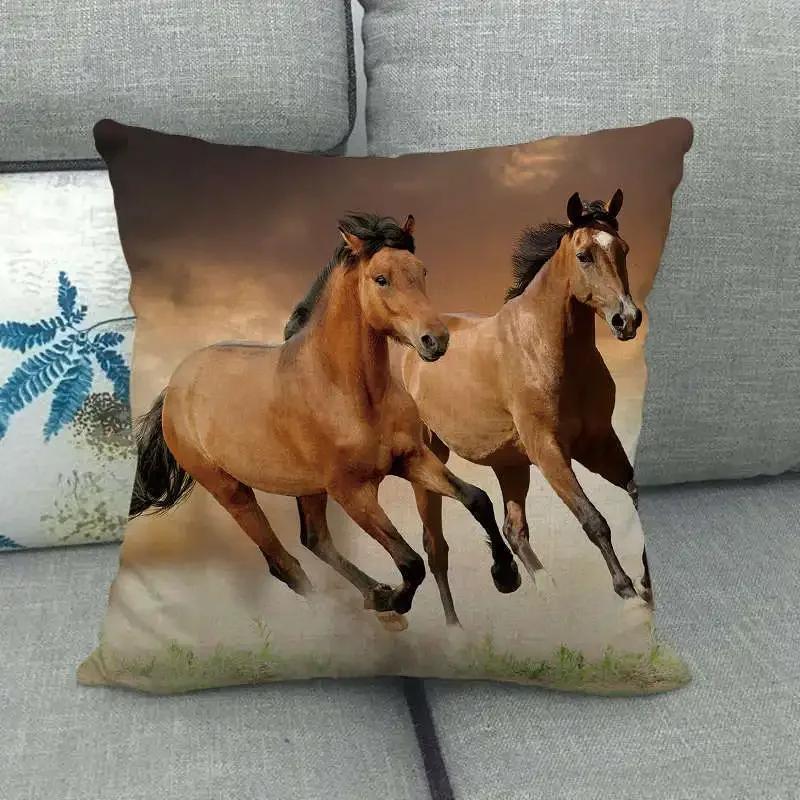Horse Print Cushion Covers Home Decoration Animal Pillow Cases  Sofa Seat Chair Throw Pillows Linen Pillowslip Car Accessories