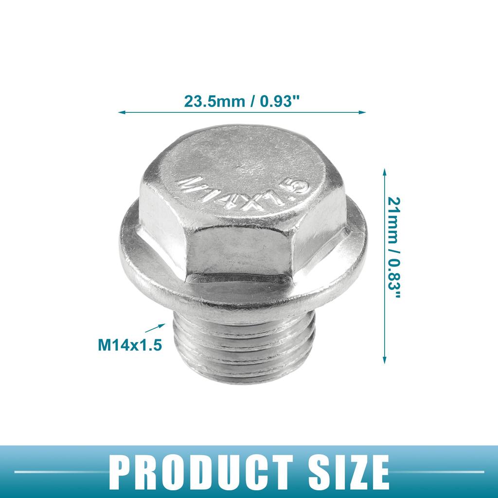 A ABSOPRO Universal Car Drain Plug with Gasket Durable M14x1.5 Metal Silver Tone (Set of 5)