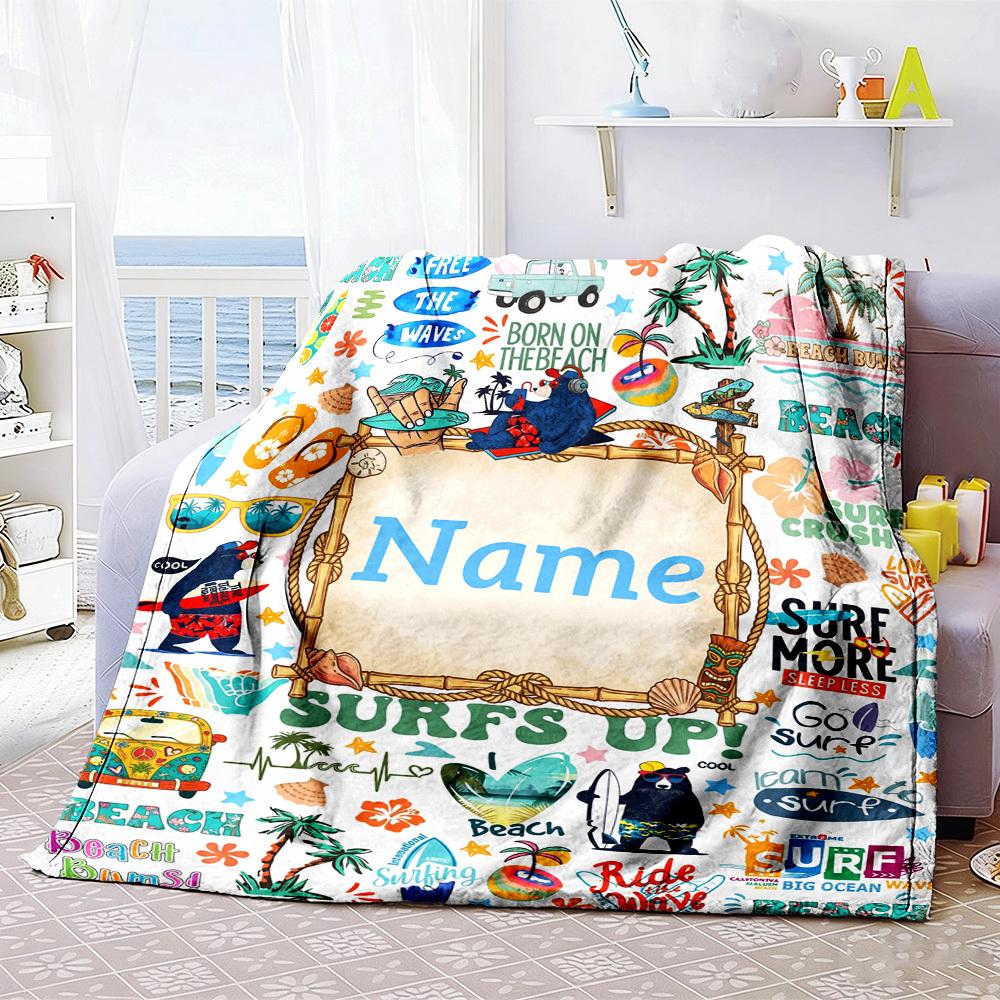 Beach Vibes Customize Your Name Home Blanket S Comfortable Soft Lightweight Allseason Multipurpose Blanket For Picnics Sofas Offices Beds Living Rooms