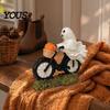 Small Ghost Figurine with Pumpkins Halloween Riding Motorcycle Figurine, Novelty Rider Resin Artistic Craft Statue Pumpkin for Indoor Home Desk