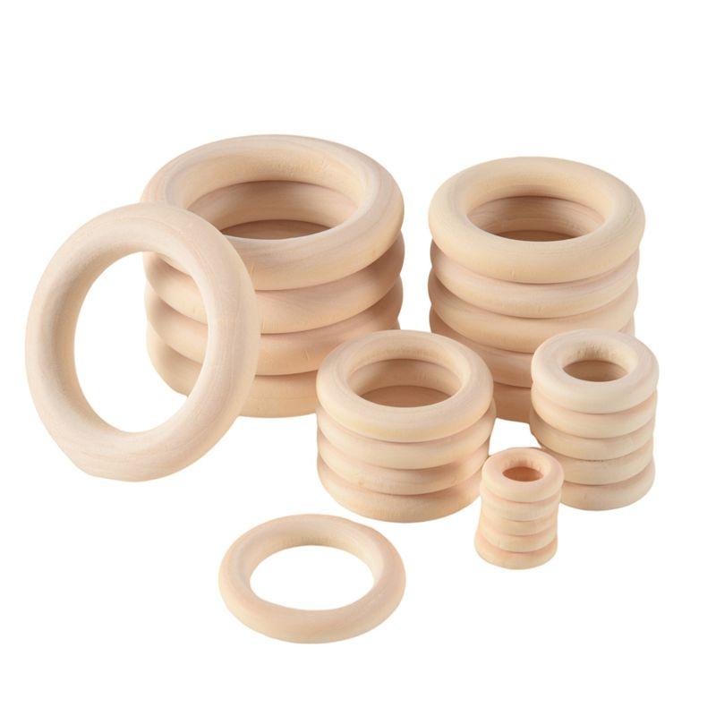 M-Modern-120Pcs Natural Wood Rings Set, Unfinished Macrame Wooden Ring, Wood Circles For DIY Craft, Ring Pendant Jewelry Making