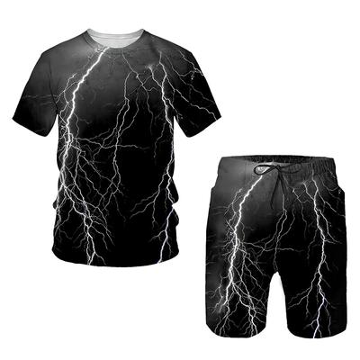 Zomer Mode Heren T-shirts Kleding Pakken Gepersonaliseerde Bliksem 3D Geprinte Korte Mouw Heren Sport Casual Shorts Set