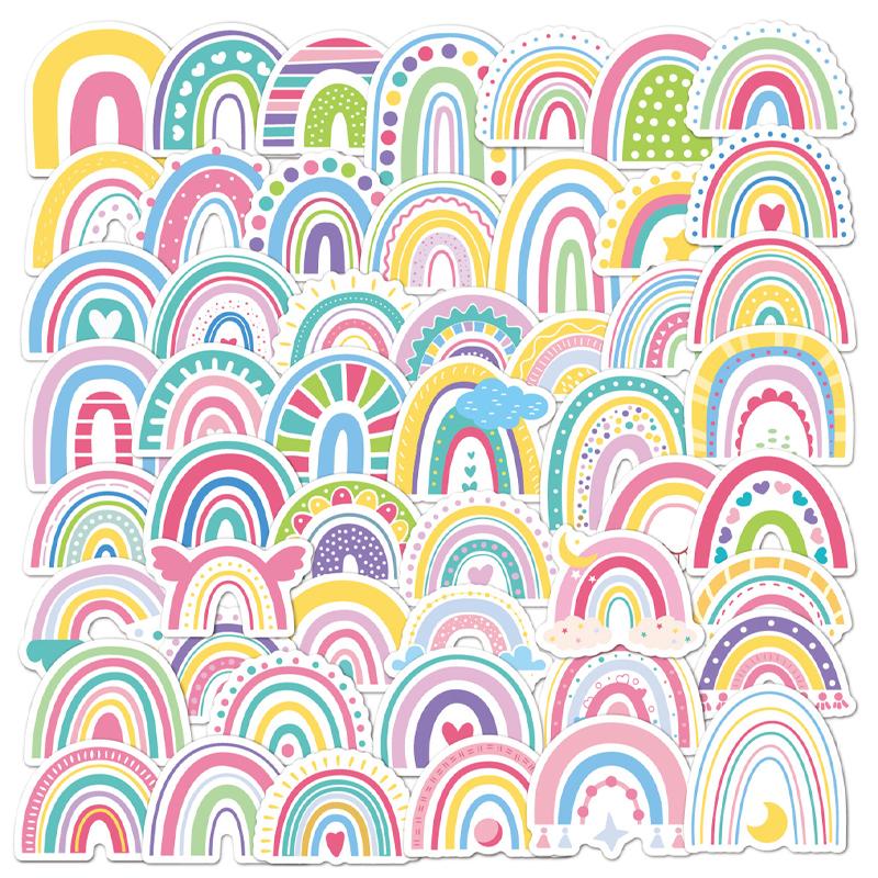 50Pcs Cute Rainbow Stickers Rainbow Waterproof Vinyl Decal Notebook Sticker for Water Bottles Luggage Cup Computer Mobile Phone