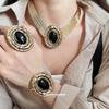 Acrylic Oval Ring Bracelet Stud Earrings Necklace Medieval Vintage Jewelry Set Light Luxury Niche Jewelry