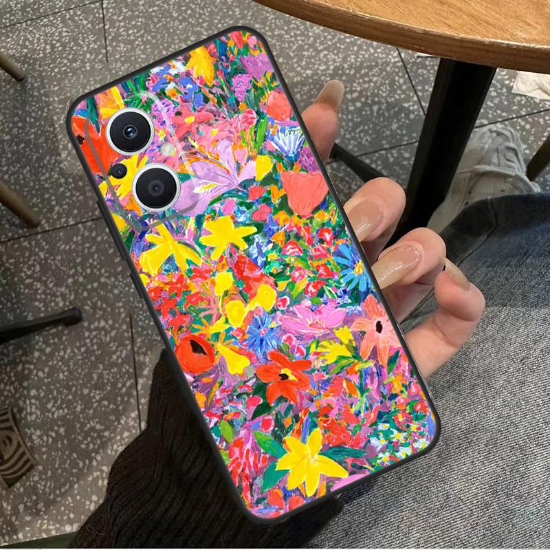 Colourful Flower Painting Art For OPPO Reno 14F 13F 12F 11F 10 11 12 13 14 Pro 7 8 Lite 8T OPPO Find X5 X6 X8 X9 Pro Case