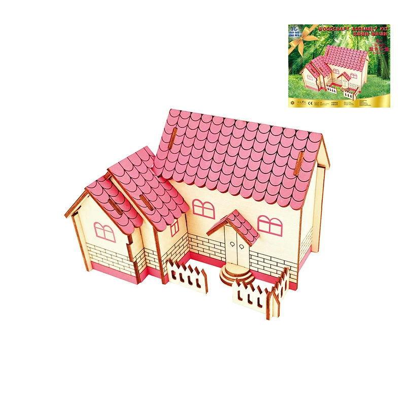 3D Wooden Puzzle Jigsaw House Villa Architectural Models DIY Assembled Combination Kids Handmade Craft Puzzle Decoration