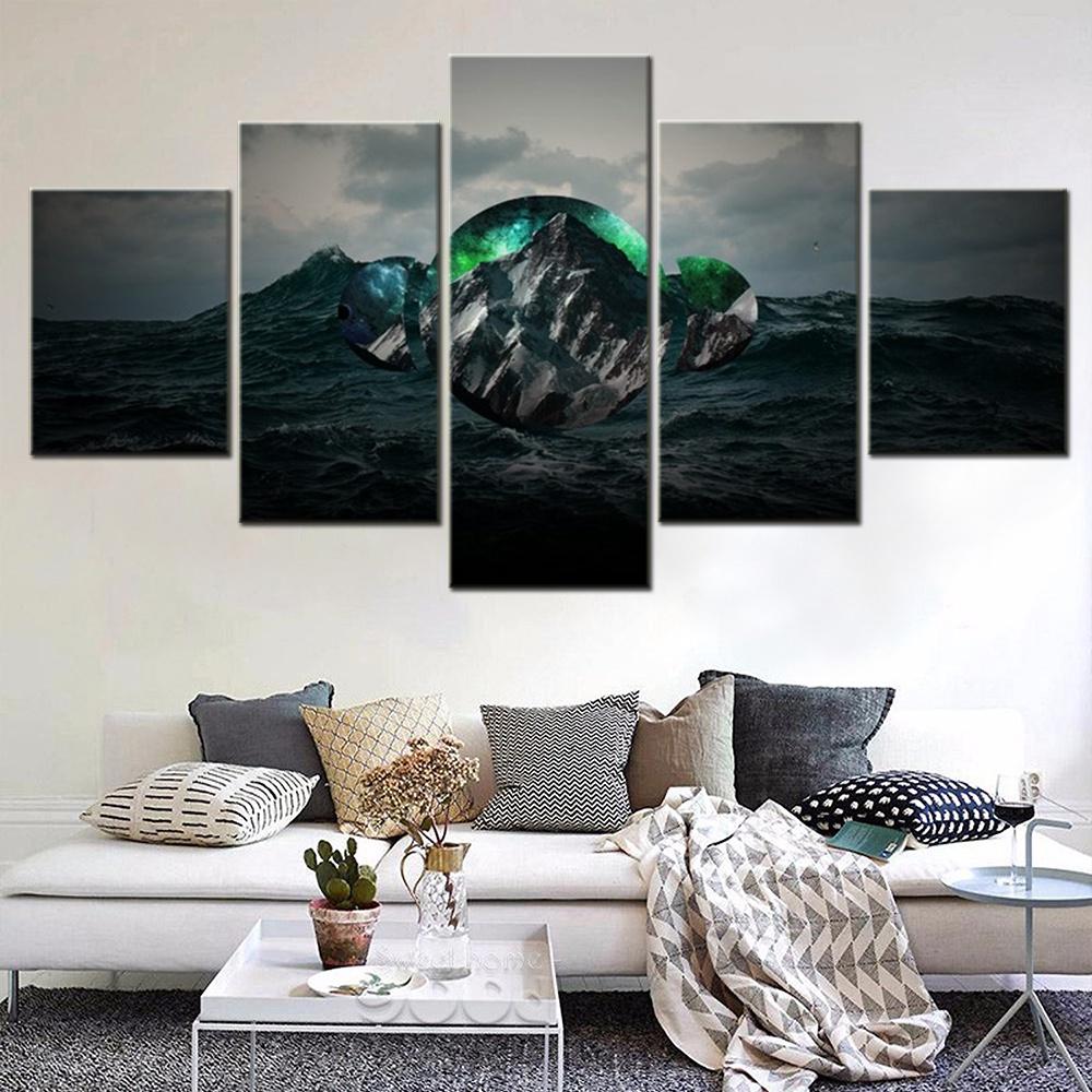 

5 Pieces Canvas Wall Arts Poster Painting Polyscape Abstract Nature Sea Mountain Wallpaper Picture Print For Living Room Mural 20x35 20x45 20x55cm