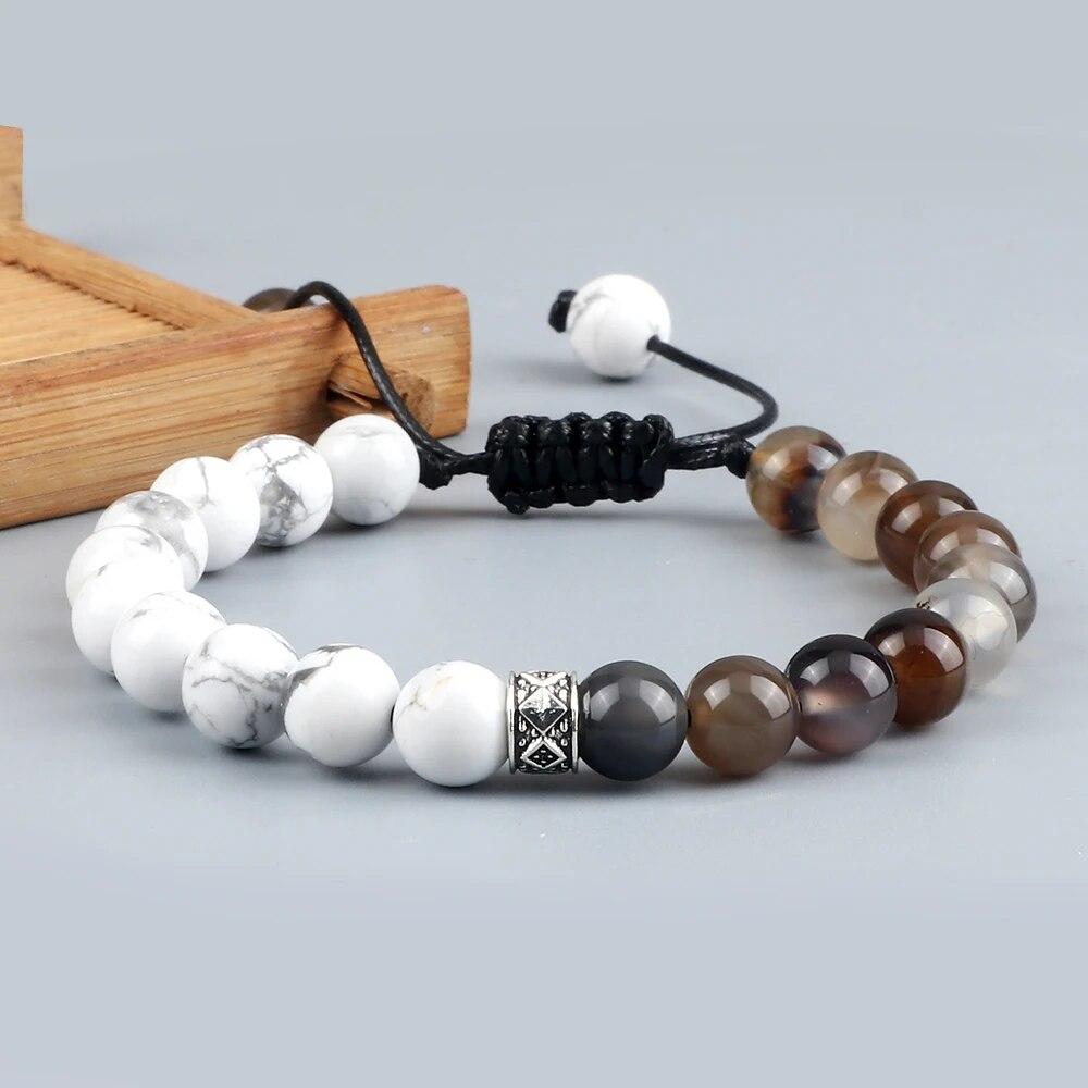 Trendy White Men Beads Bracelet Handmade Natural Tiger Eye Lava Stone Onyx Strand Adjustable Bracelets Women Yoga Energy Jewelry
