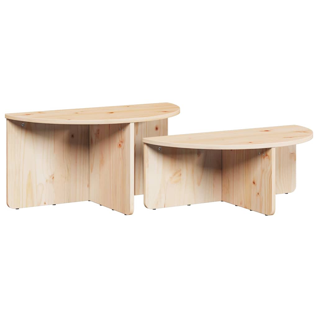 Coffee Table Set 2 pcs Natural Solid Pine Wood