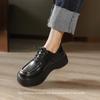2025 autumn and winter big round head muffin sole single shoes leather lace-up black college style poetry small leather shoes women