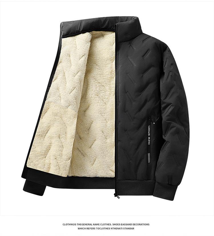 Men's Ultrasonic Lambswool Three-Piece Winter Set: Warm Vest, Stand Collar Cotton Jacket, Plus Velvet Pants