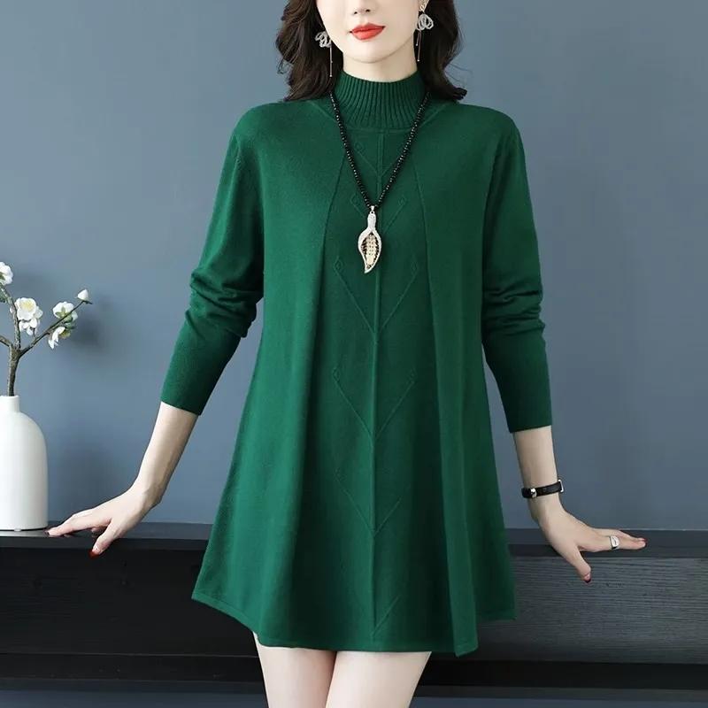 Autumn Winter Women Medium To Long Sweaters Pullover Half High Neck Warm Bottoming Shirt Pull Mid Long Knitted Sweater Female Tops
