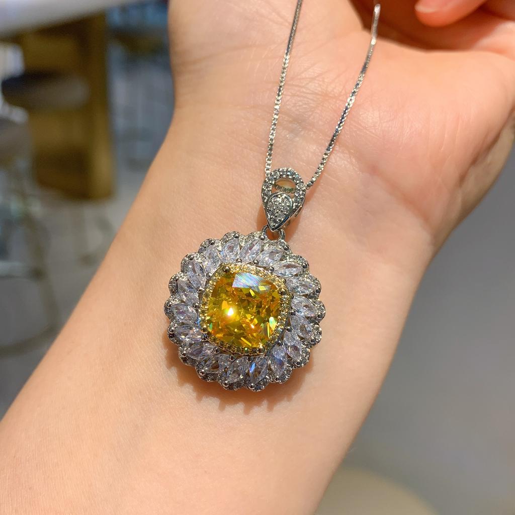 Jewelry Style Retro Imitation Yellow Diamond Square Luxury Inlaid Pendant Earrings Ring Jewelry Set