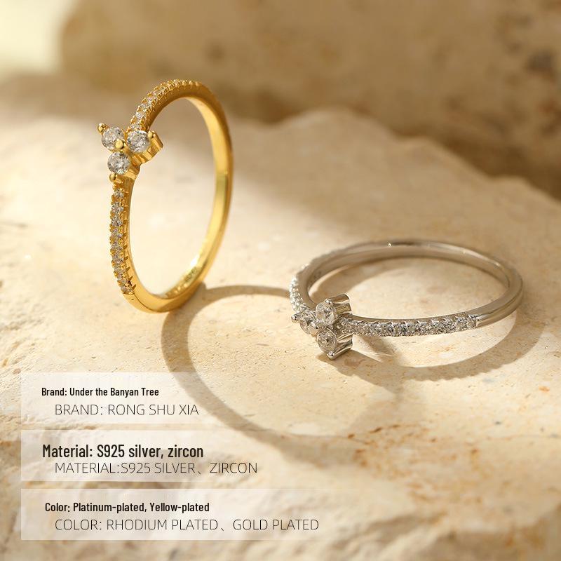 Banyan Tree S925 Silver Diamond Korean Ring - Women's Simple, Versatile Index Finger Jewelry