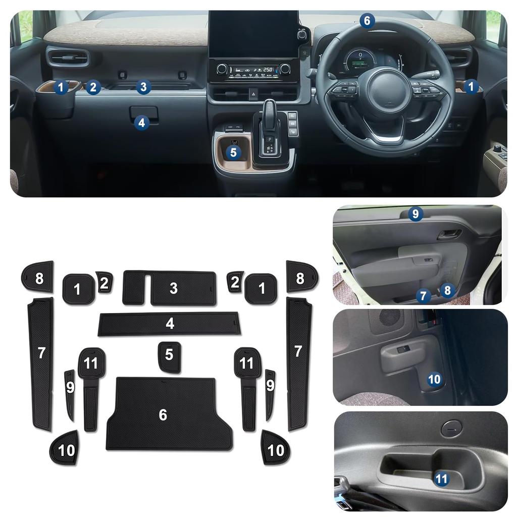 RUIYA Mats for Toyota Sienta 3rd Generation Interior Door Rubber Rubber Easy to 10 Series Sienta Custom Black Anti-Slip (10 Series), (New Sienta)