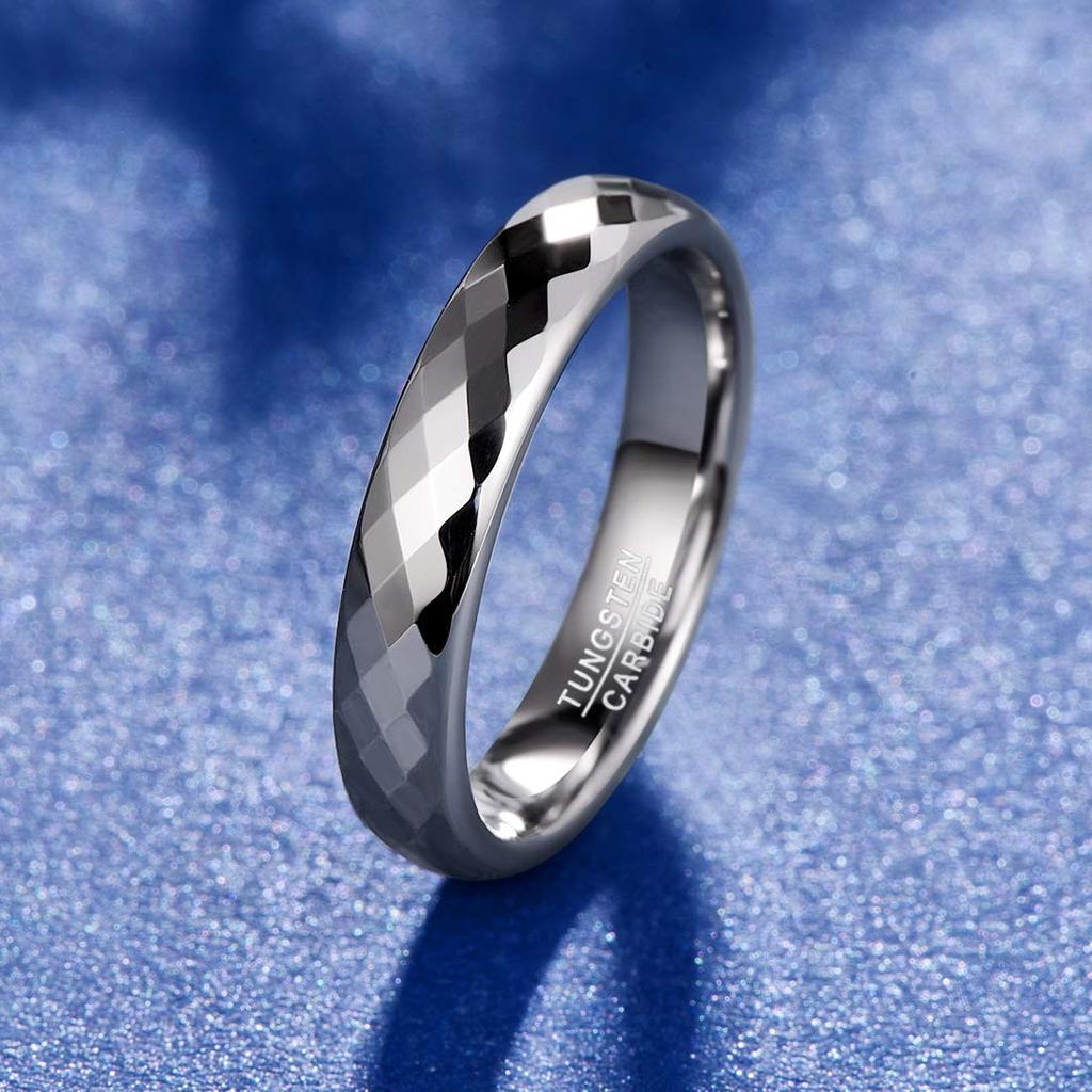 083 Basisring Wolfram Glitzerndes Metall Allergiefrei Breite 4mm Silber Vakuumbeschichtung Accessoire Geschenk Größe 23 Herren Mehrfach facettiert