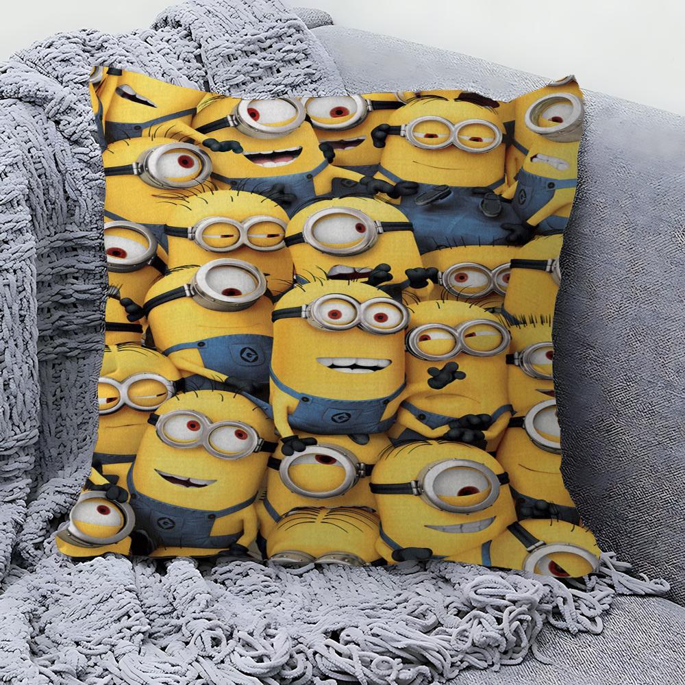 Almohada de Dibujos Animados-M-Minions Almohada de Anime Funda para Almohada de Sofá Cama Cabecero Funda para Cojín 45x45 Cm Moda