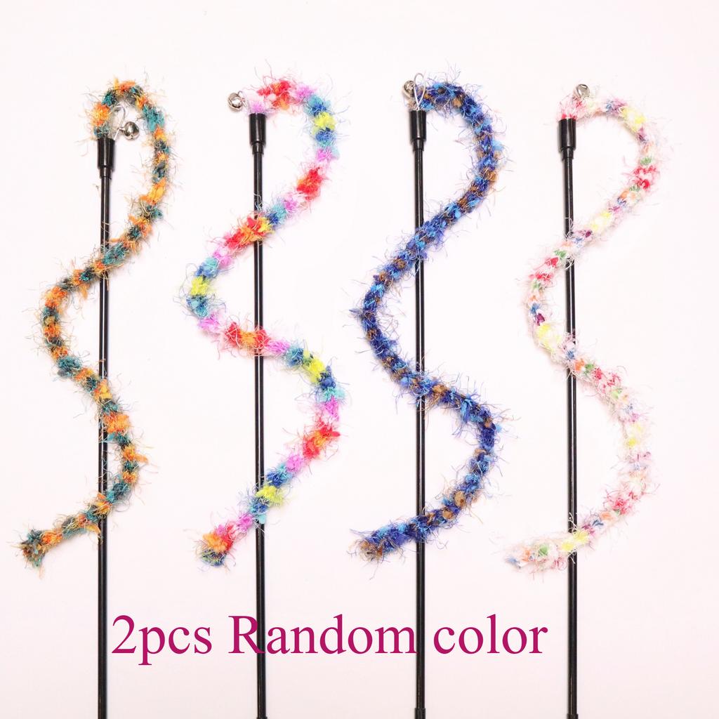 2/3/4pcs Colorful Striped Plush Rope Cat Teasing Stick Toy Knitting Wool Pet Toys