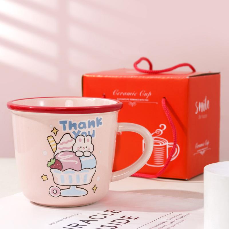 Hochwertig aussehende rosa Kaninchen Keramiktasse Becher Haushaltswasserbecher Paarbecher Mädchen Frühstückstasse Laden Souvenir