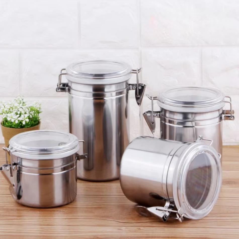 Kitchen Tool Coffee Storage Sealed Tank Stainless Steel Storage Jar Coffee Tea Sealed Jar Kitchen Coffee Bean Storage Containers