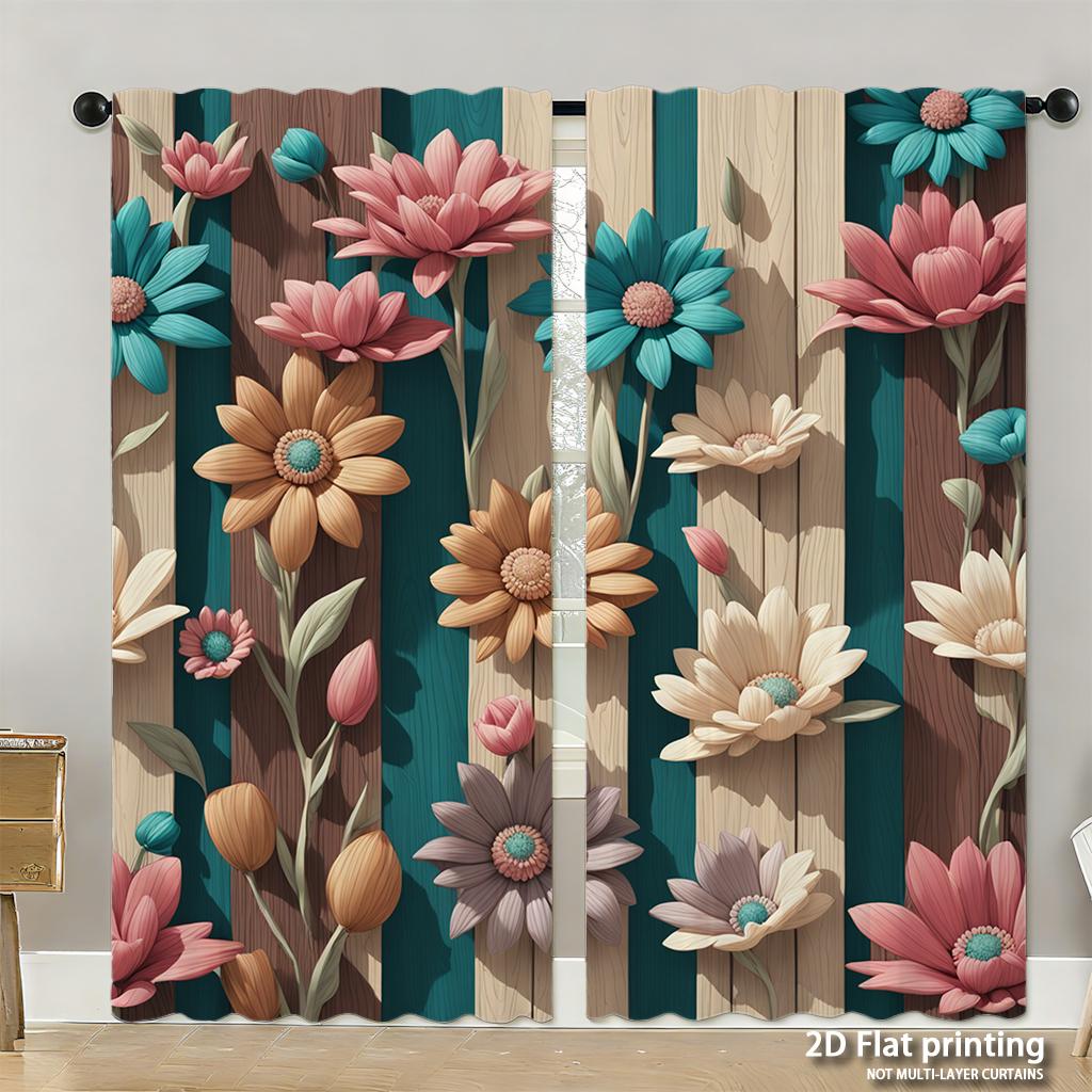 Piece Set High Definition Digital Printed Curtainschristmas Pine Branches Red Green Plaid Flower Decorhome Decoration Style Curtain Made Of Polyester