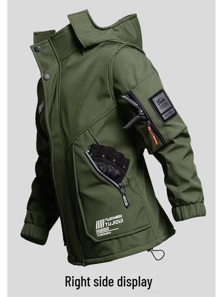 Herr 2024 Grön Taktisk Softshelljacka - Vinter Slitstark Militär Arbetskläder Set