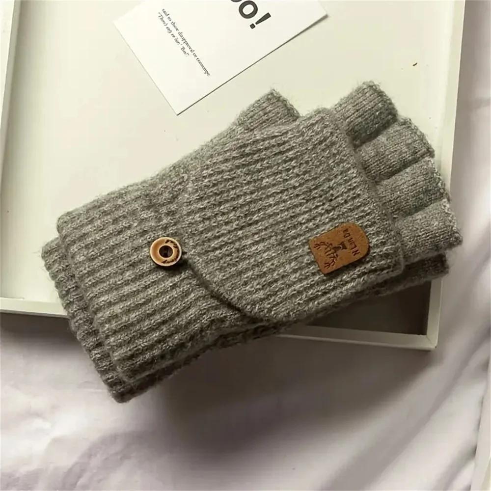 

Knitted Half-Finger Flip-Up Gloves Winter Thicken Fingerless Gloves Warm Touch Screen Gloves for Men Women Half Finger Glove