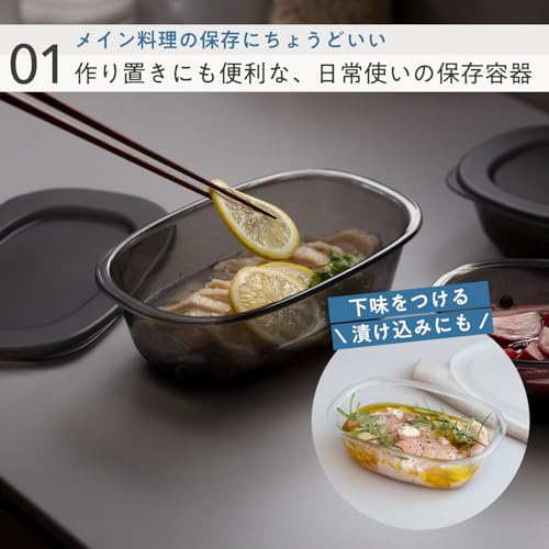 marna Storage Containers (Microwave/Freezer Safe), Minimal Contours for Easy Cleaning (Dishwasher Safe/Prepared Food), Heat-Resistant Containers, 650m