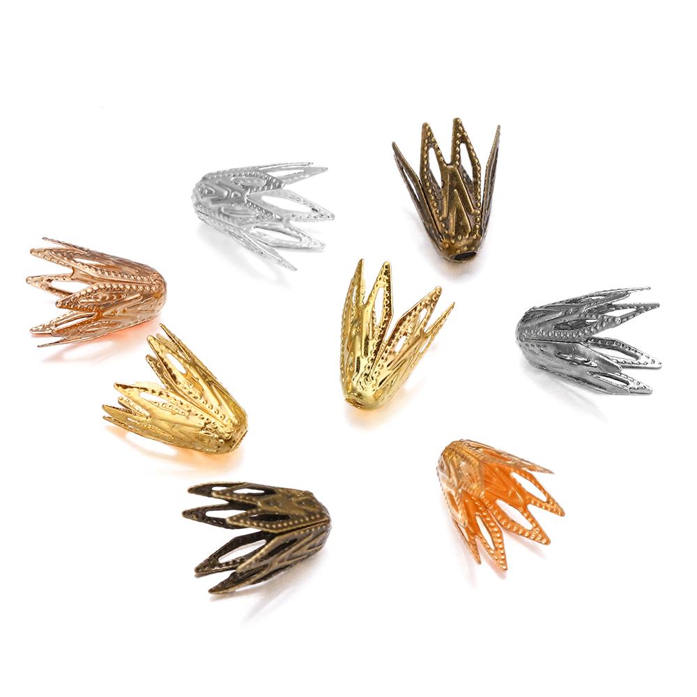 100pcs 8*10 Mm Hollow Out Flower Shape Filigree Cone End Beads Caps For DIY Bracelet Earrings Jewelry Making Supplies Accessorie