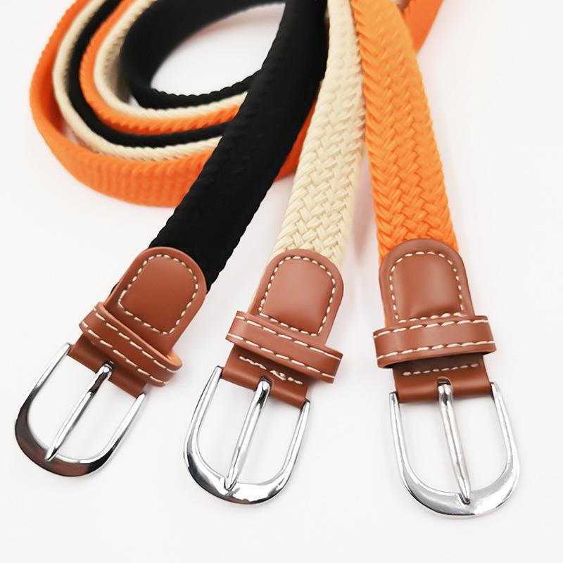Men and Women Pin Buckle Canvas Belts, Thin Elastic Elastic Belts, Young Students Knitted Canvas Belts