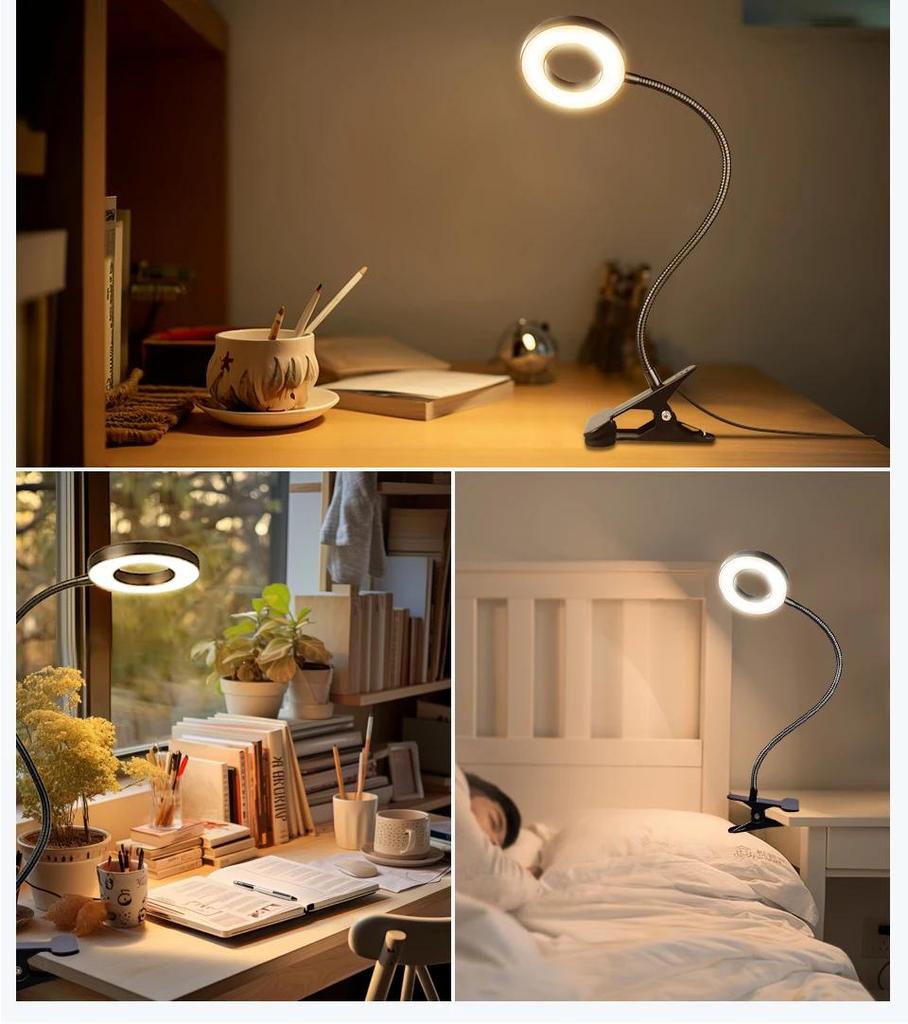 360° Folding Table Lamp Eye Protection Student Desk Lamp Anti-Blue Light Clip-On Lamp USB Charging Reading Light Dimmable Light