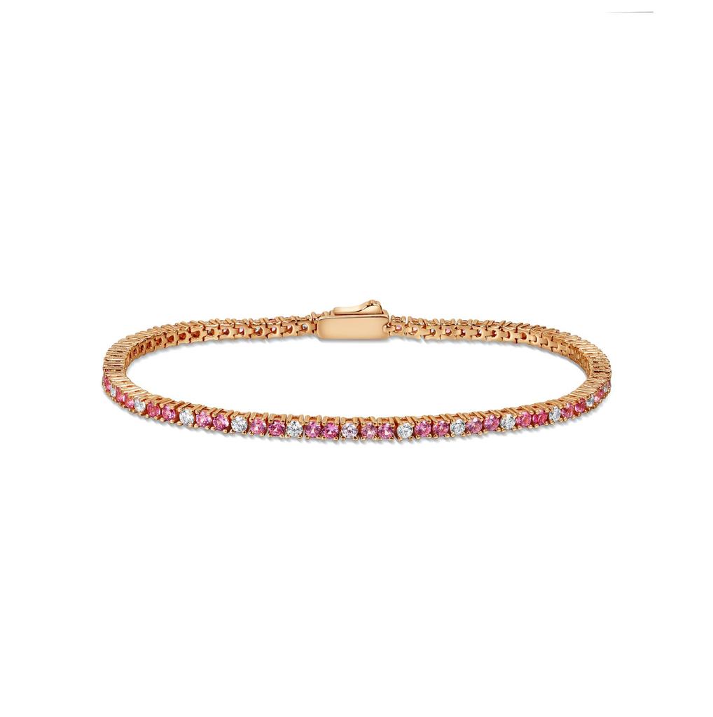 Gradient Pink Diamond 2mm Tennis Bracelet - High-End Light Luxury 925 Silver Starlight Design for Women