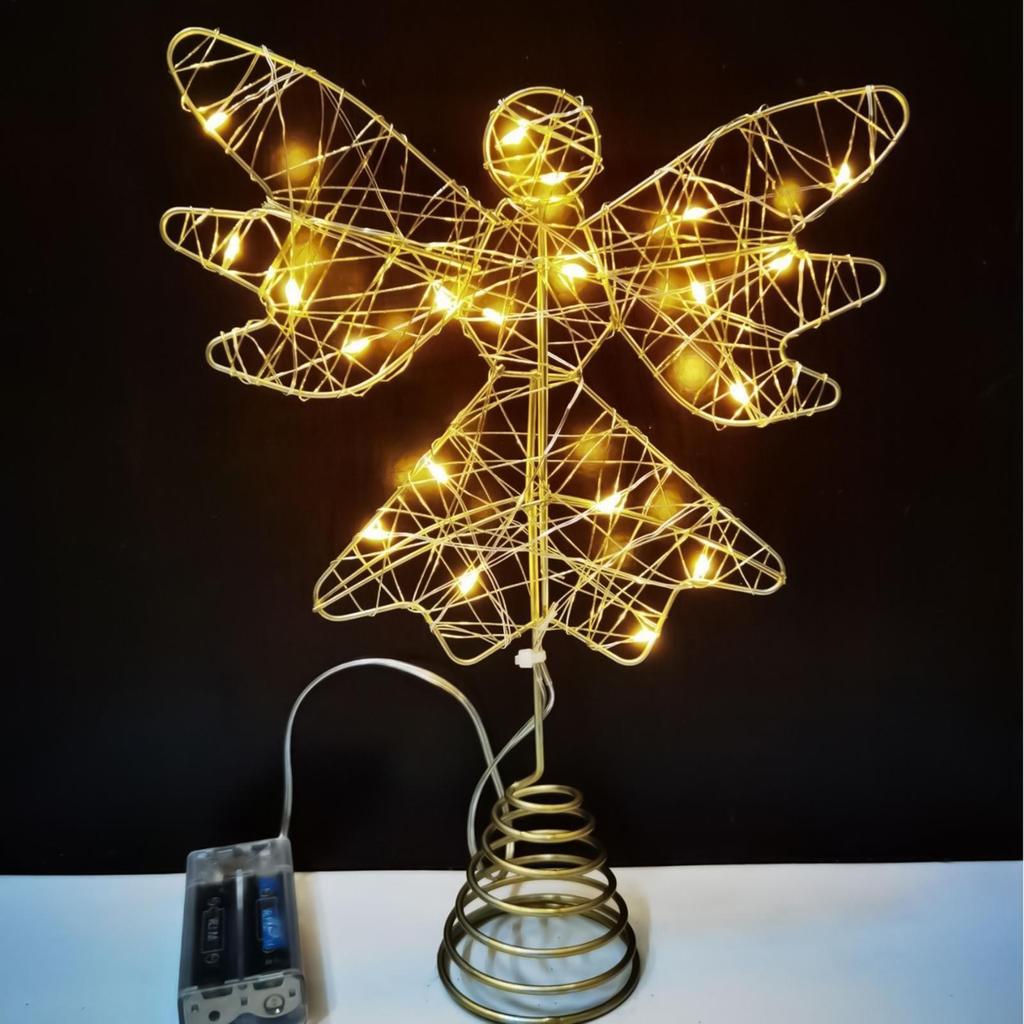 Christmas Tree Topper Lighted Glitter Angel Tree Decor for Indoor Battery Operated Figurines Holiday Decor for Garden Events
