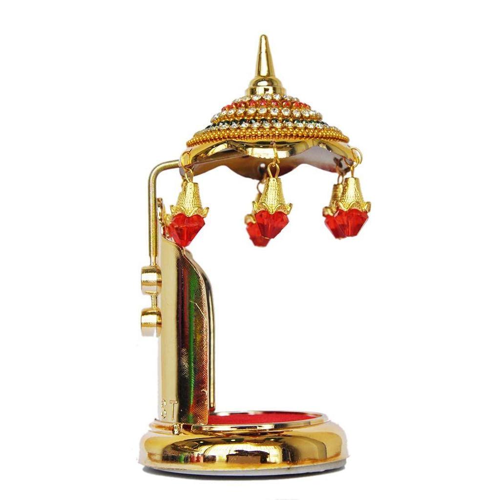Decorative Stone Studded Umbrella Chhatra for Car Dashboard/Office Desk/Table/Home Decor Showpiece, Chatri Aasan for God Murt/Idol, Red