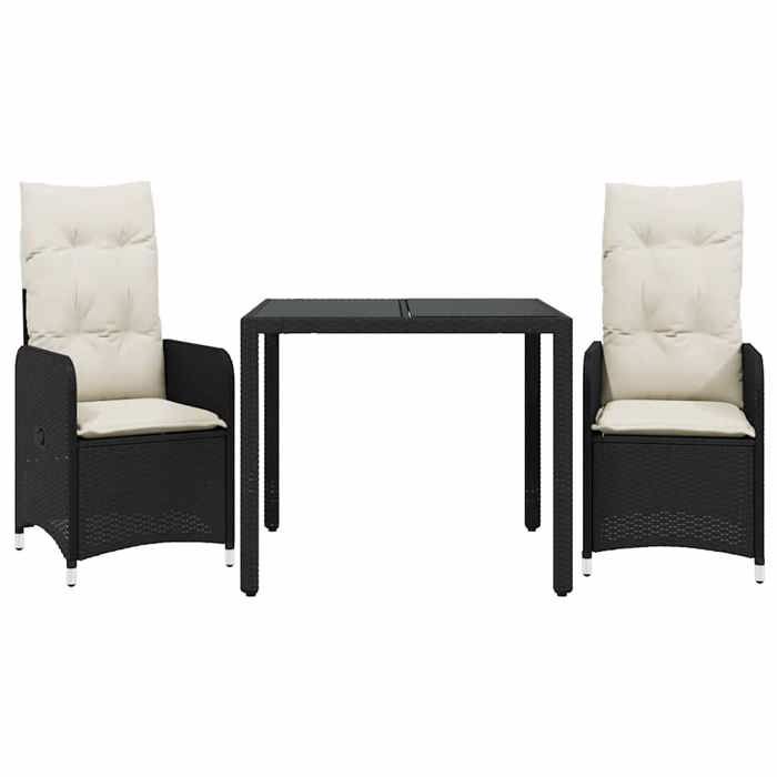 VidaXL 3-piece Garden Bistro Set Cushions Black Poly Rattan 3276987
