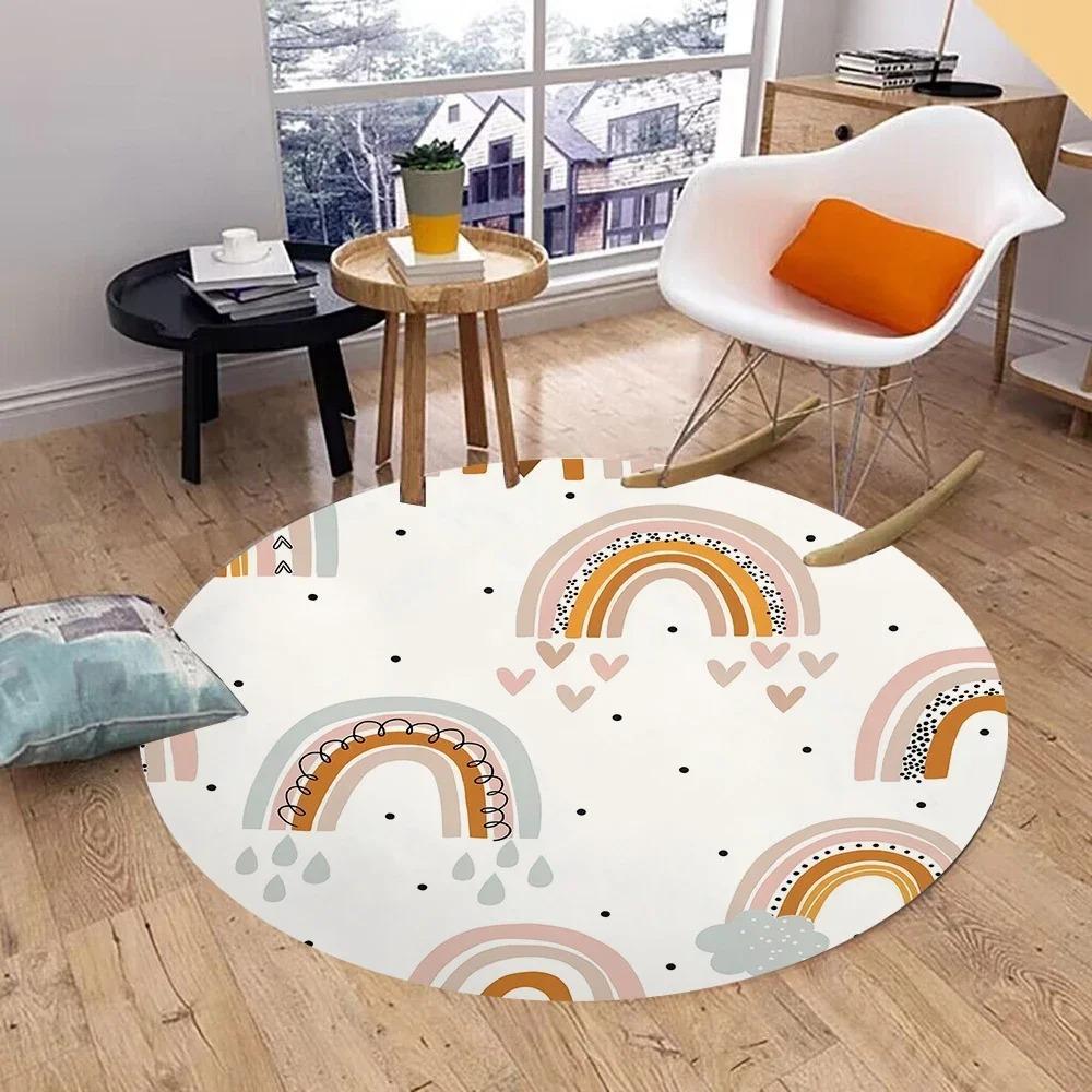 Runde Regenbogen-Wolken-Teppichmatte Teppich Heimdekoration Kinderzimmer Cartoon-Muster Bodenmatte für Wohnzimmer Kinderzimmer Schlafzimmer Dekoration