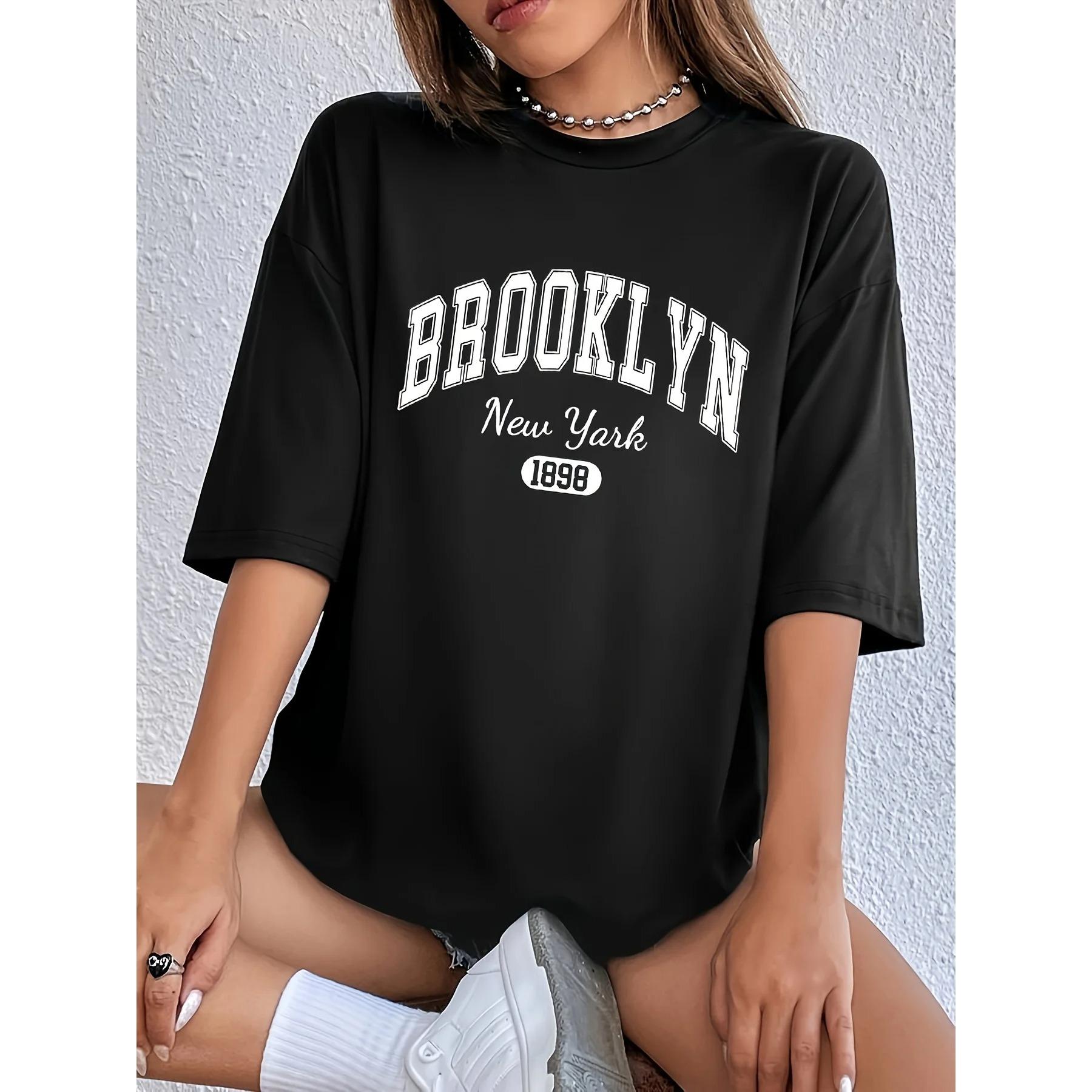 

Футболка с короткими рукавами и принтом в виде алфавита Brooklyn New York 1989 года, повседневная, с круглым вырезом, из ткани средней эластичности, весна/лето 3XL
