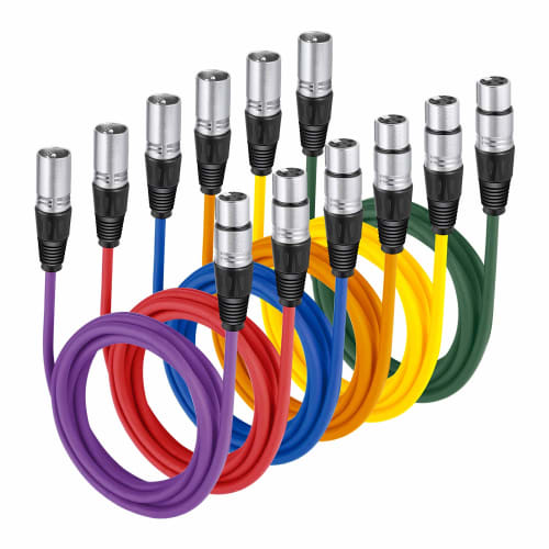 NEEWER 6-Pack 6.5ft/2m XLR Male to XLR Female Colored Microphone Cables, Rubber Shielded Patch Cables, Balanced Snake Patch Cords (Green, Blue, Purple