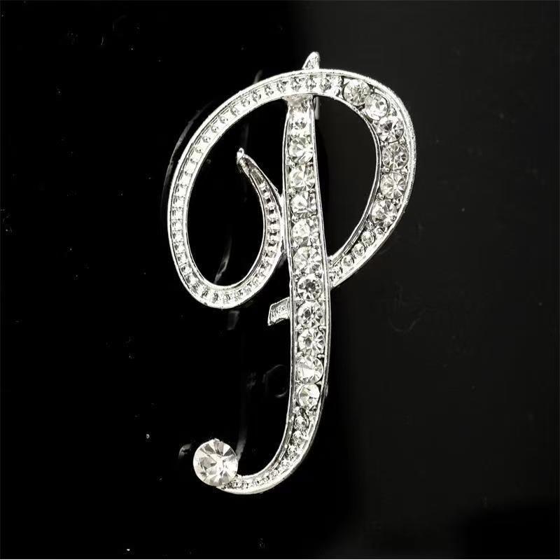 Minimalist Rhinestone Alphabet Brooch: Elegant Geometric Pin for Sweaters or Coats